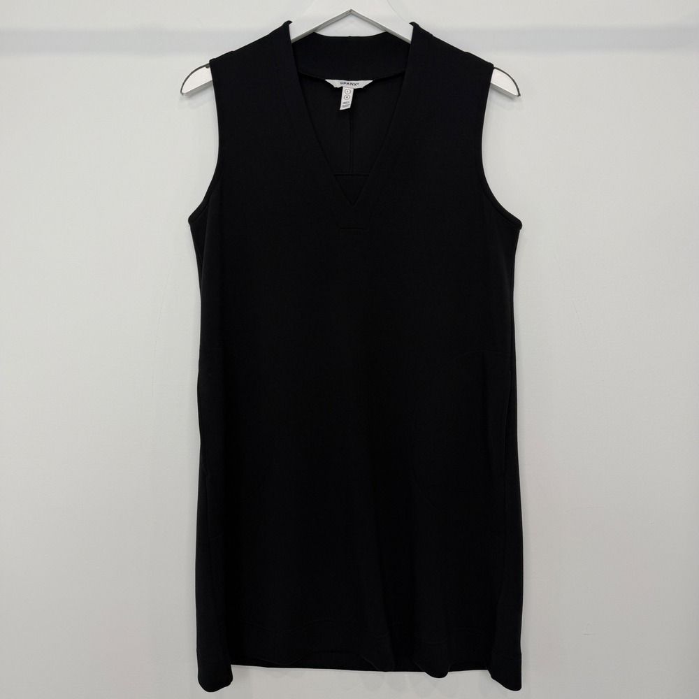 Spanx AirEssentials Sleeveless V-Neck Dress Black L Shift Pocket Minimalist